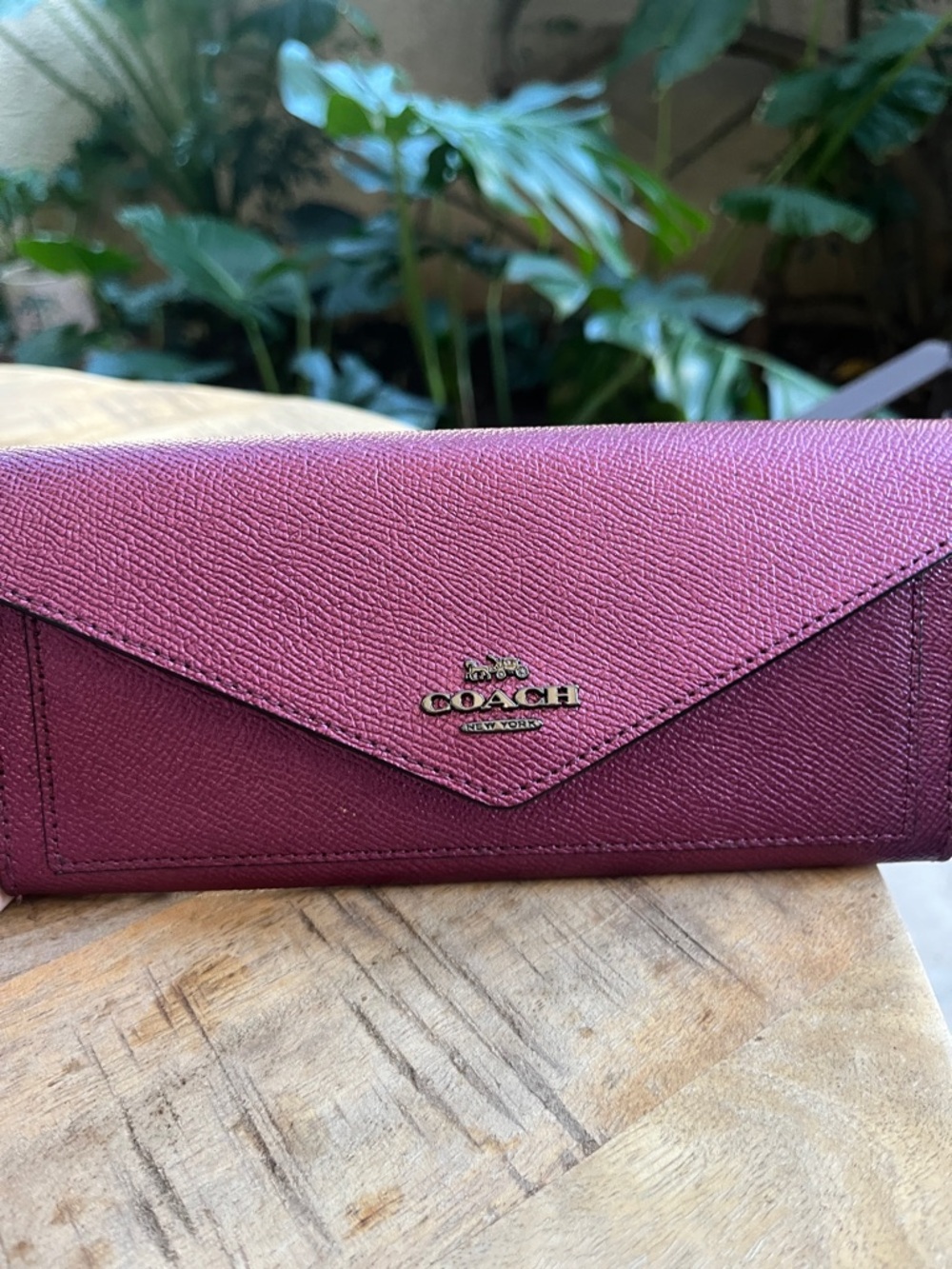 Coach Metallic Plum Leather Envelope Wallet - Picture 5 of 6